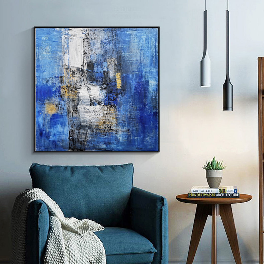 Large Blue Abstract Canvas Painting Minimalist Abstract Painting Dp133