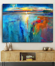Load image into Gallery viewer, Blue Sea Abstract Painting Sunset Painting Landscape Op018
