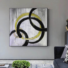 Load image into Gallery viewer, Black And White Yellow Abstract Modern Abstract Painting Yp055
