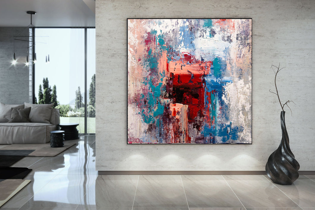 Red Blue Orange Abstract Painting on Canvas Large Wall Art Dining Room Bp117