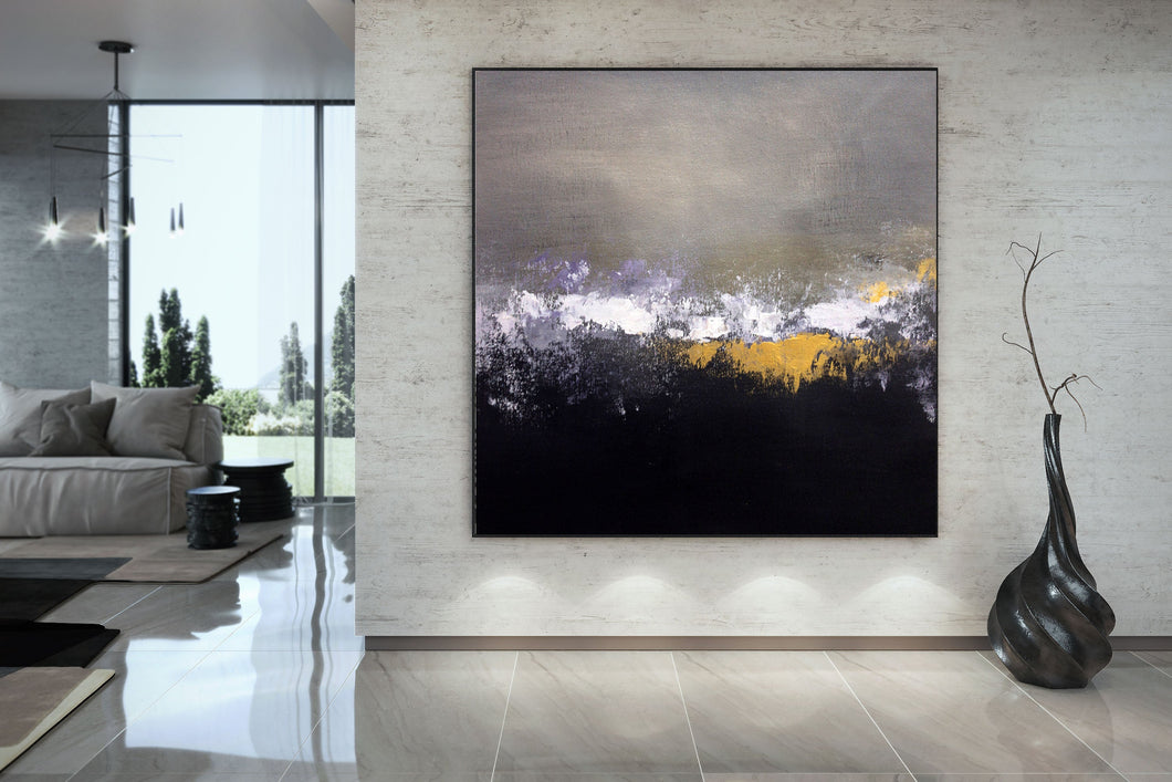 Black Grey Gold Abstract Painting Modern Decor Large Artwork Bp107