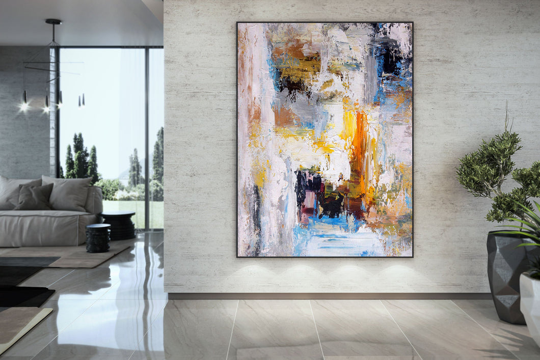 White Yellow Grey Large Abstract Art Painting Bathroom Office Wall Art Dp025