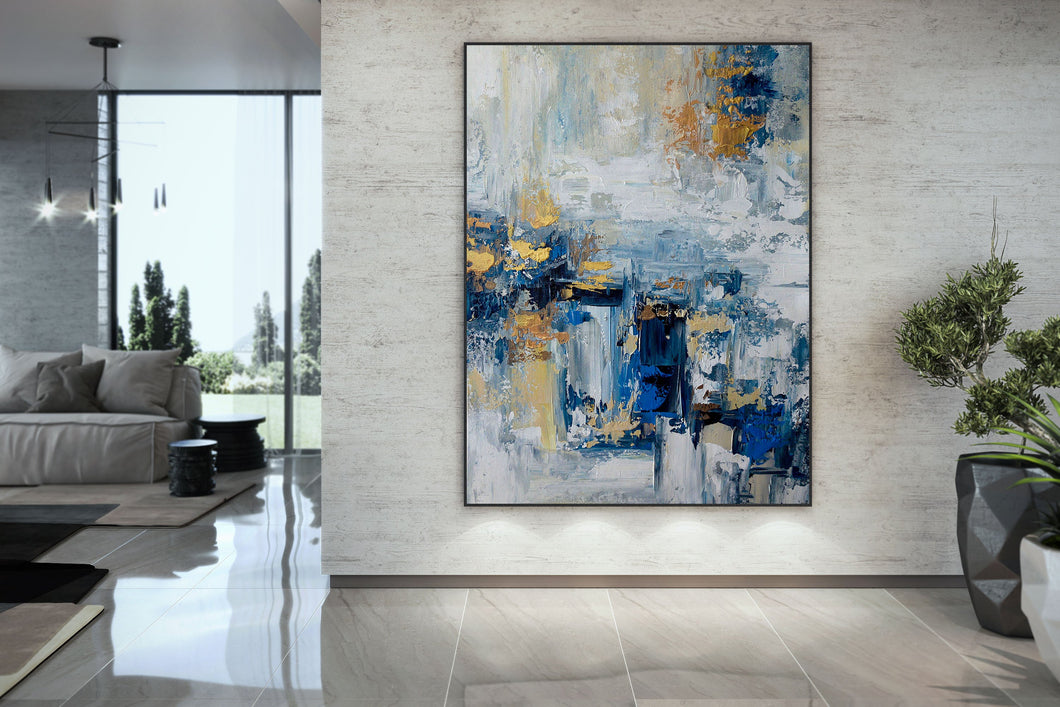 Blue Gold Modern Wall Art,Large Artwork,Abstract Art Canvas BL002