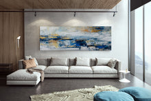 Load image into Gallery viewer, Blue Gold Modern Wall Art,Large Artwork,Abstract Art Canvas BL002
