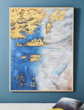 Load image into Gallery viewer, Blue White Gold Abstract Painting Oversized Artwork for Walls Op005
