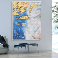 Load image into Gallery viewer, Blue White Gold Abstract Painting Oversized Artwork for Walls Op005
