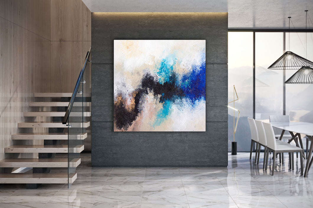Black Blue White Abstract Painting Large Artwork Bp122