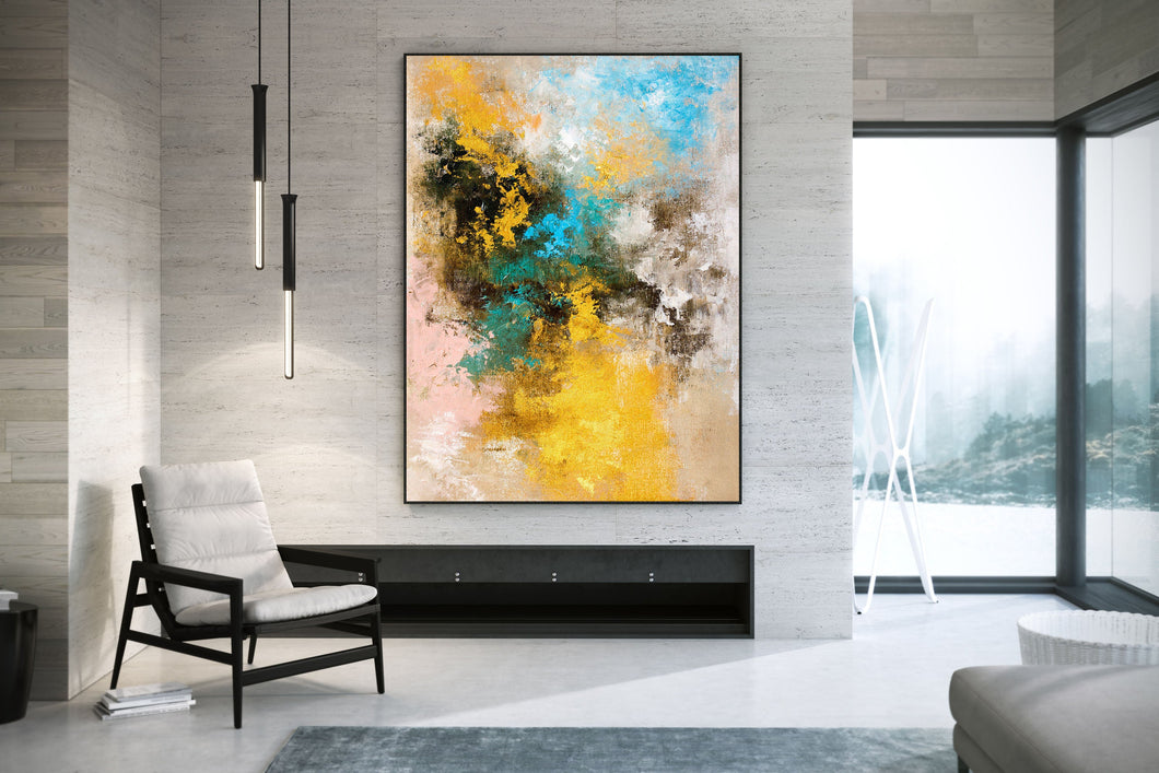 Yellow Pink Blue Abstract Painting Living Room Wall Art Bp108