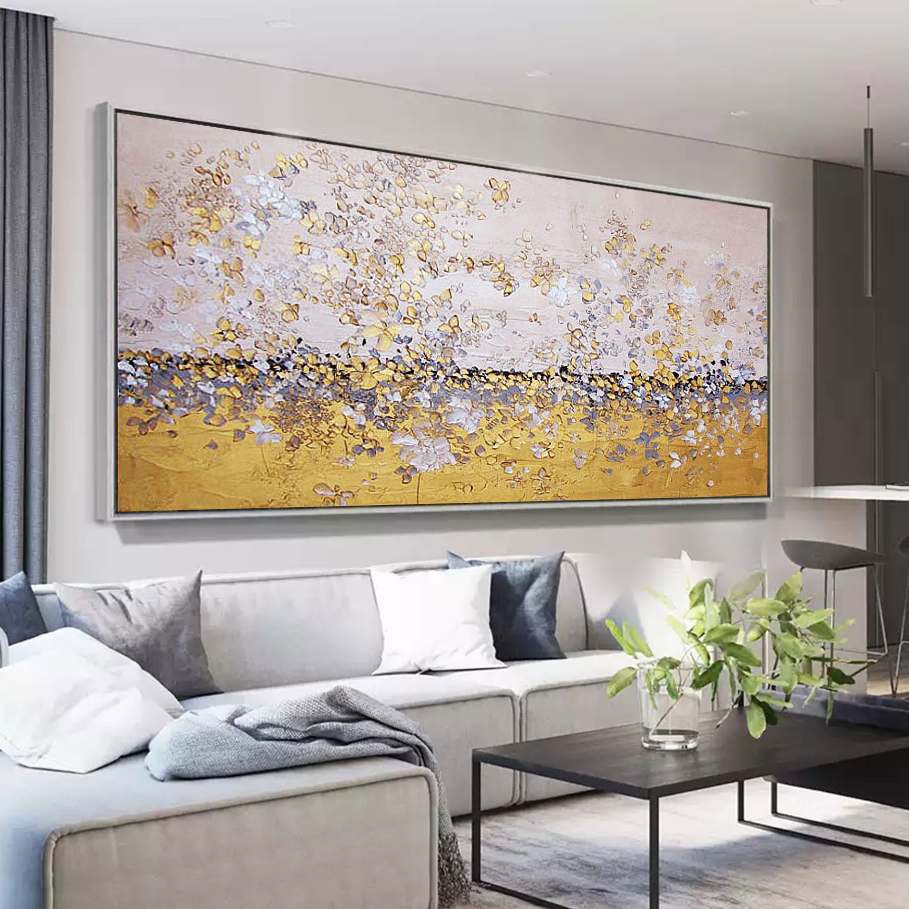 Gold Leaf Abstract Art Painting Modern Landscape Painting on Canvas Dp ...