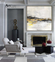 Load image into Gallery viewer, Black White Abstract Painting Yellow Gold Painting Handmade Wall Decor Ap042
