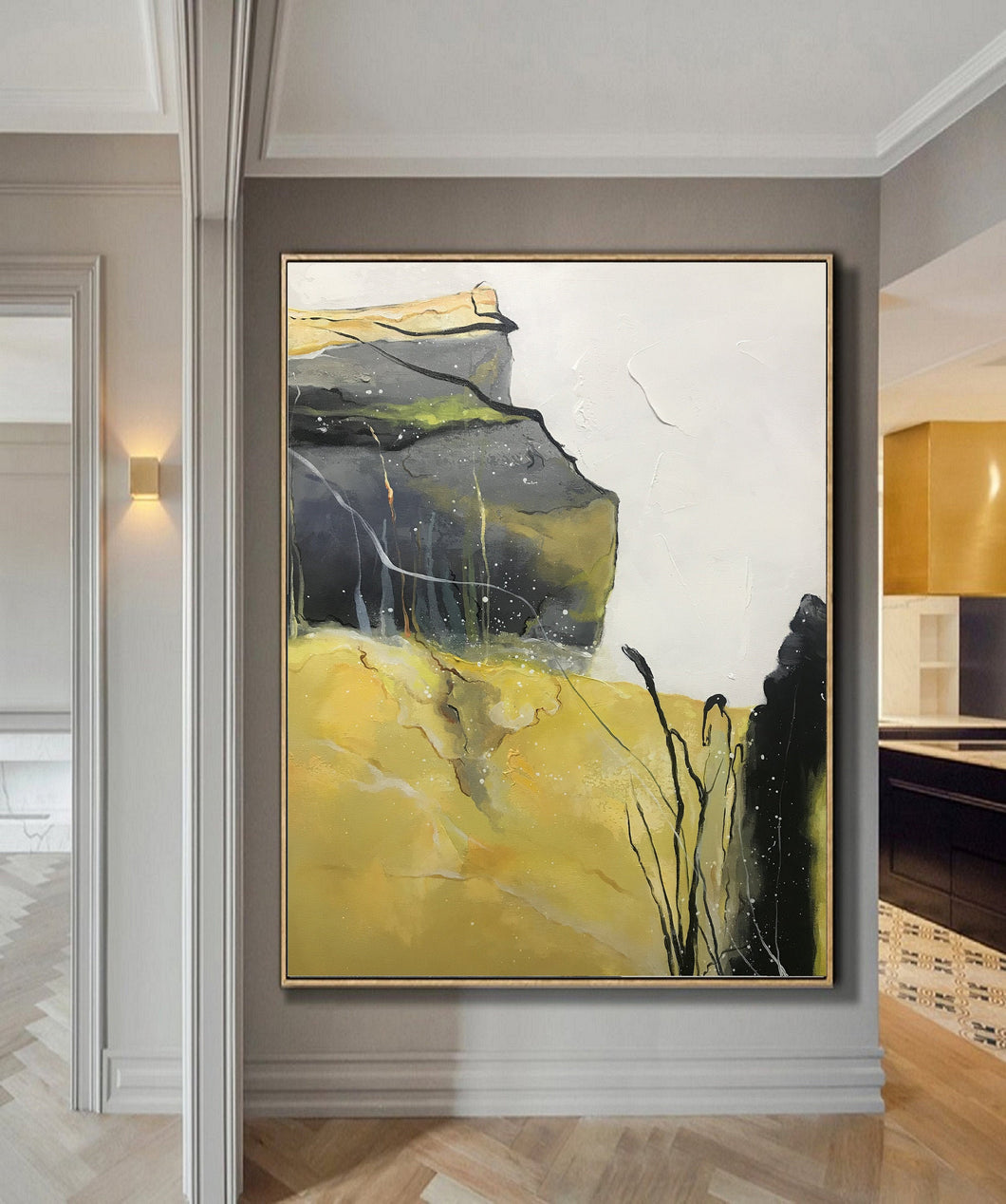 Oversized Modern Art Yellow Painting, Minimalist Abstract Art Yl003