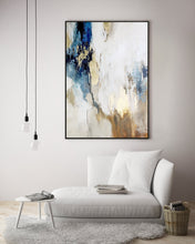 Load image into Gallery viewer, Huge Acrylic Abstract Blue Gold Beige Gray Brown White Painting Canvas Np030
