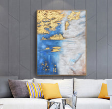 Load image into Gallery viewer, Blue White Gold Abstract Painting Oversized Artwork for Walls Op005
