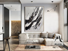 Load image into Gallery viewer, Gray White Painting Black Painting,Oversized Black and White Art BL017
