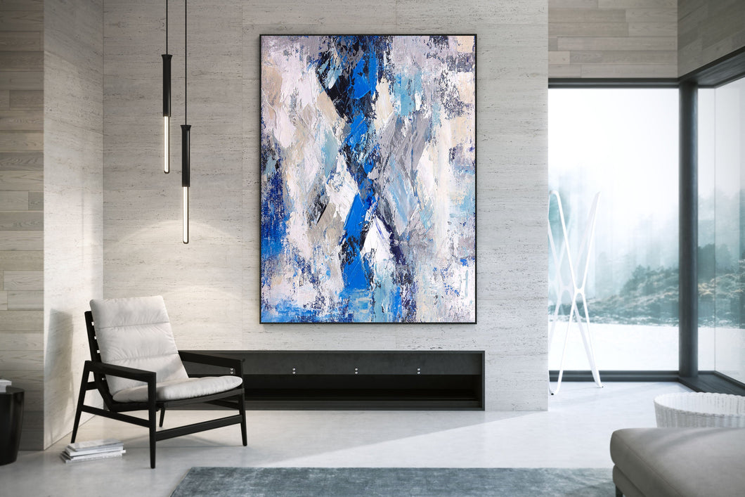 Modern Wall Decor White Blue Grey Contemporary Abstract Painting Dp104