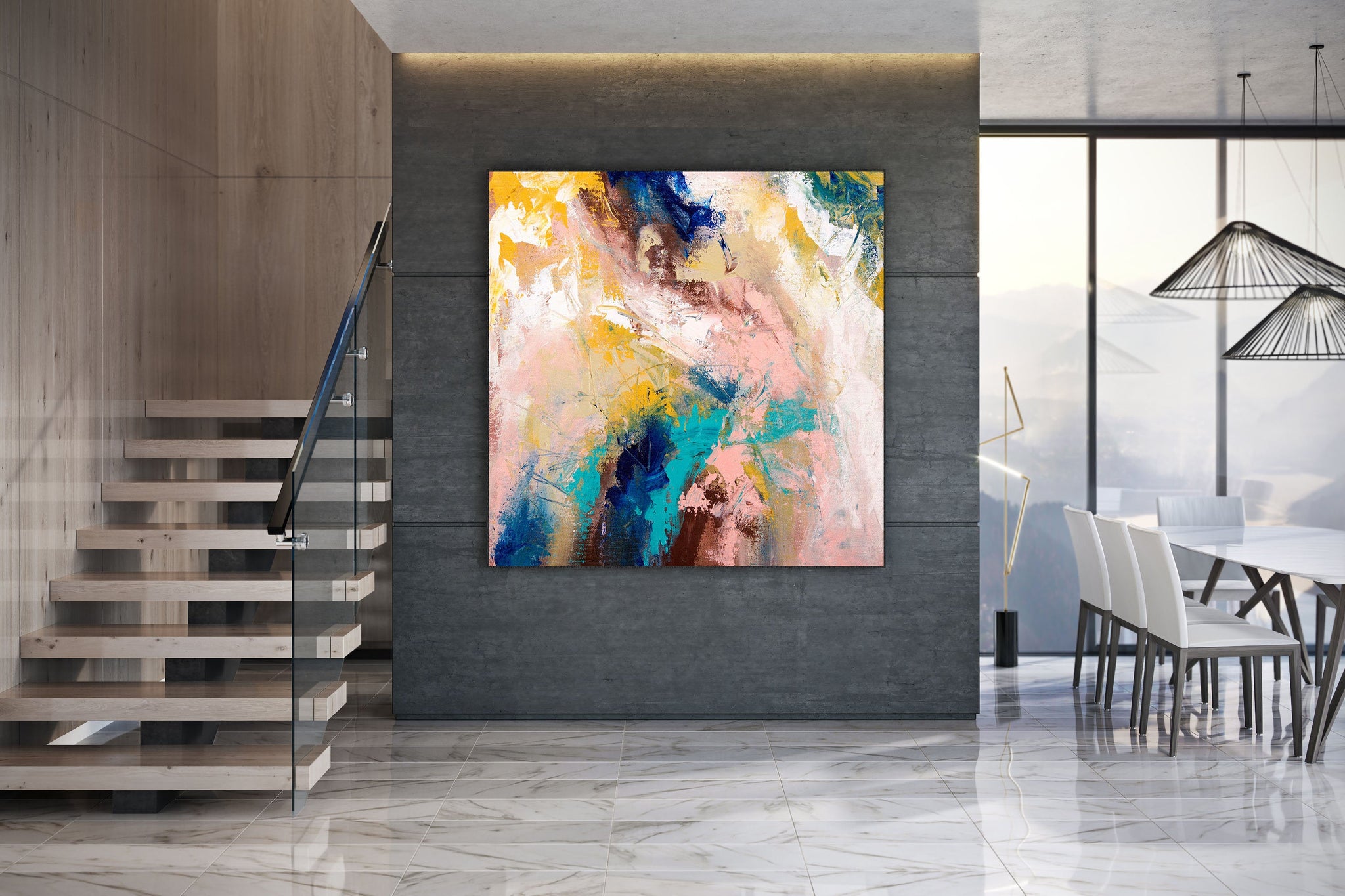 Modern multicoloured pink blue Canvas Wall Art Abstract Picture