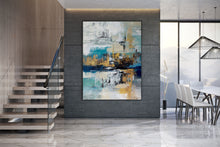 Load image into Gallery viewer, Blue White Gold Abstract Painting Modern Office Art DP024
