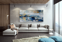 Load image into Gallery viewer, Blue Gold Modern Wall Art,Large Artwork,Abstract Art Canvas BL002
