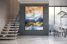Load image into Gallery viewer, Blue White Gold Yellow Modern Abstract Painting Custom Art Bp124
