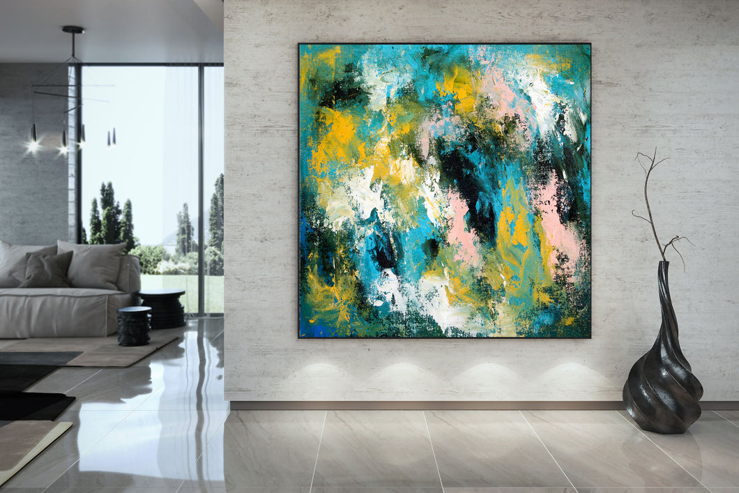 Green Blue Yellow Abstract Painting Living Room Wall Art Dp023