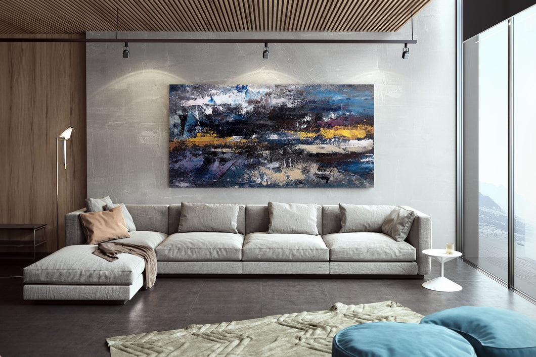 Black Blue Gold Abstract Wall Painting Living Room Wall Art Modern Decor Bp116
