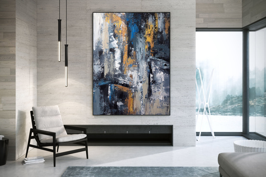 Blue Gold Abstract Wall Art,Industrial Decor,Living Room Wall Art Dp029