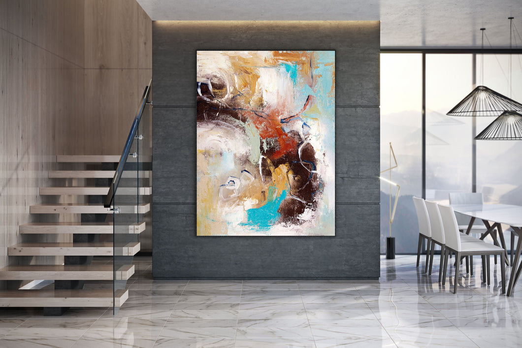 Brown Yellow Blue Abstract Painting Dine Room Wall Art dp034
