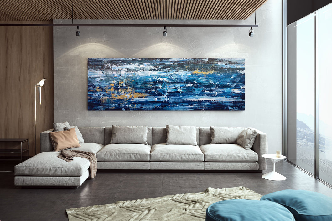 Blue Gode Abstract Painting Modern Office Art Xl Canvas Wall Art DP021