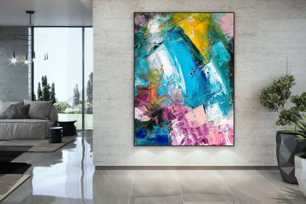 Blue Purple Yellow Abstract Painting Dine Room Wall Art Bp114