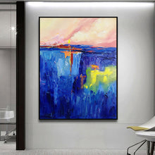 Load image into Gallery viewer, Blue Abstract Painting on Canvas Pink Vertical Painting Op028
