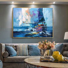Load image into Gallery viewer, Seascape Painting Blue Abstract Sailing Boat Painting Yp005
