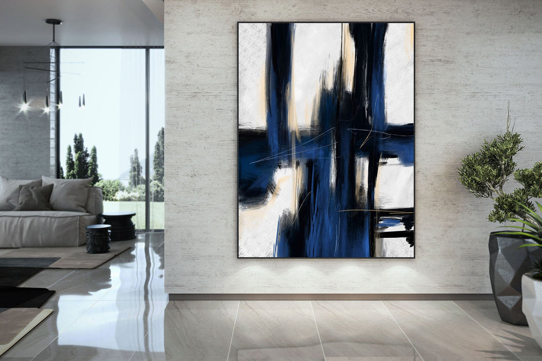 Deep Blue And White Minimal Abstract Painting Contemporary Painting on Canvas Kp058