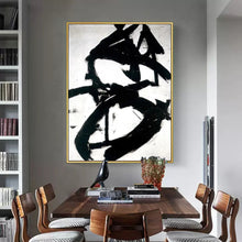Load image into Gallery viewer, Black and White Abstract Canvas Art Minimalist Painting Op019
