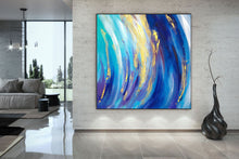 Load image into Gallery viewer, Blue White Gold Abstract Painting for Home Texture Art Kp073
