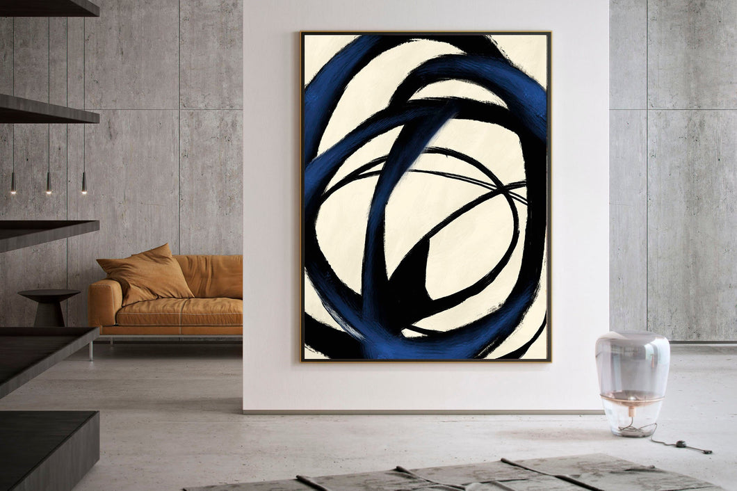Deep Blue White Minimal Abstract Painting Contemporary Painting Kp057