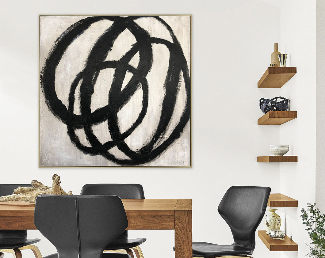 Circle Black and White Abstract Painting on Canvas Living Room Art Kp037