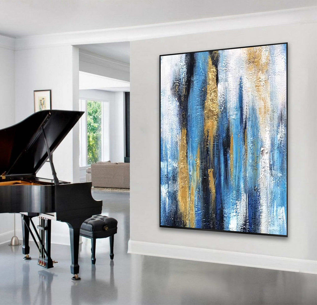 Blue Yellow Abstract Textured Painting Large Wall Artwork Cp028