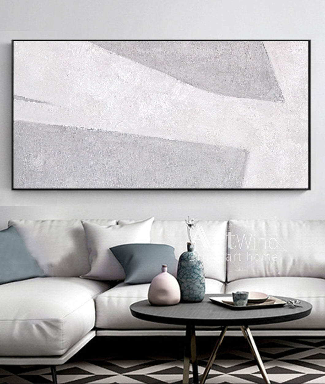 Oversized Minimalism Art White Gray Modern Indoor Neutral Decor Art Painting DP051