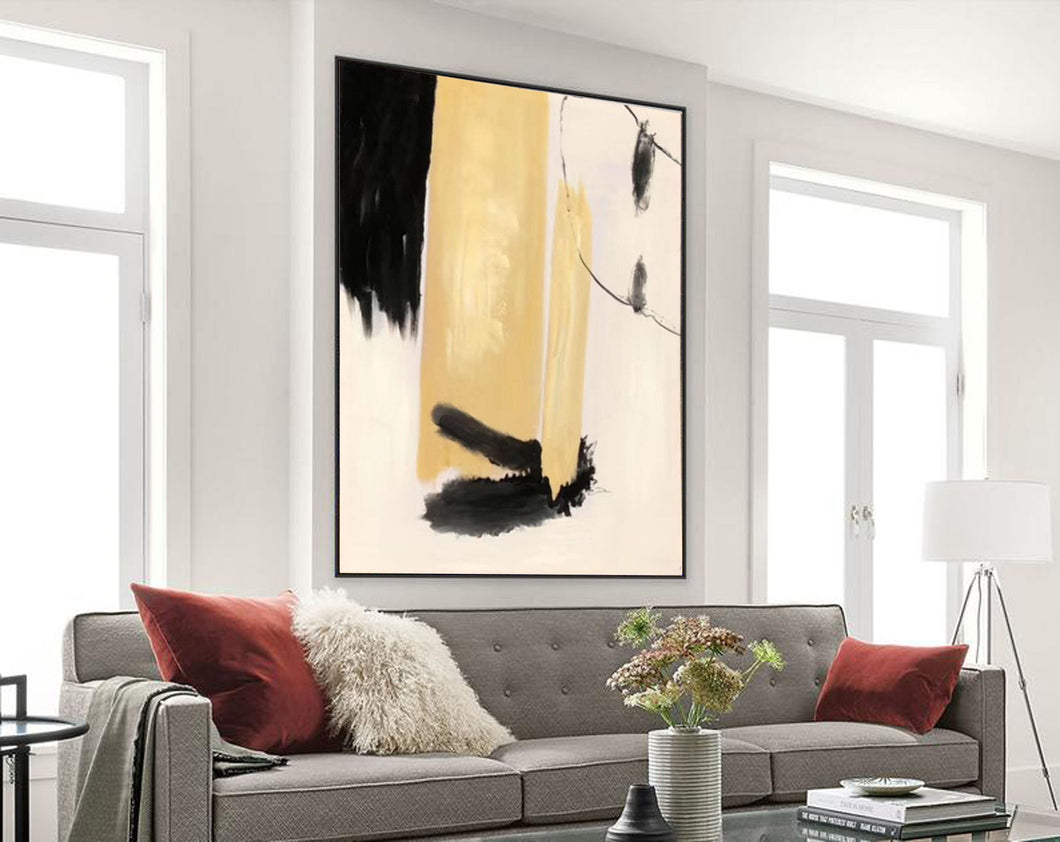 Black White Beige Modern Abstract Painting on Canvas Cp033