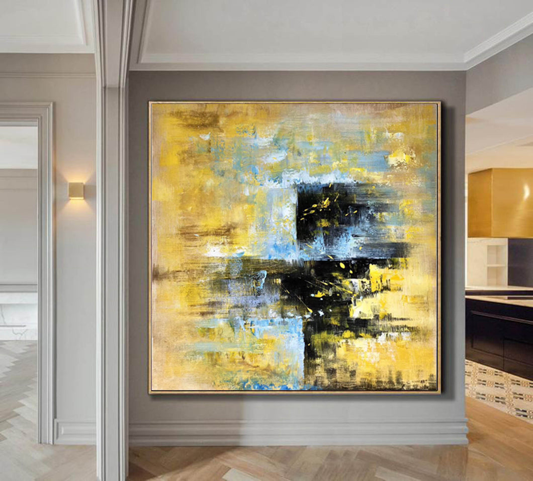 Yellow Blue Black Abstract Painting Oversized Wall Art Op091