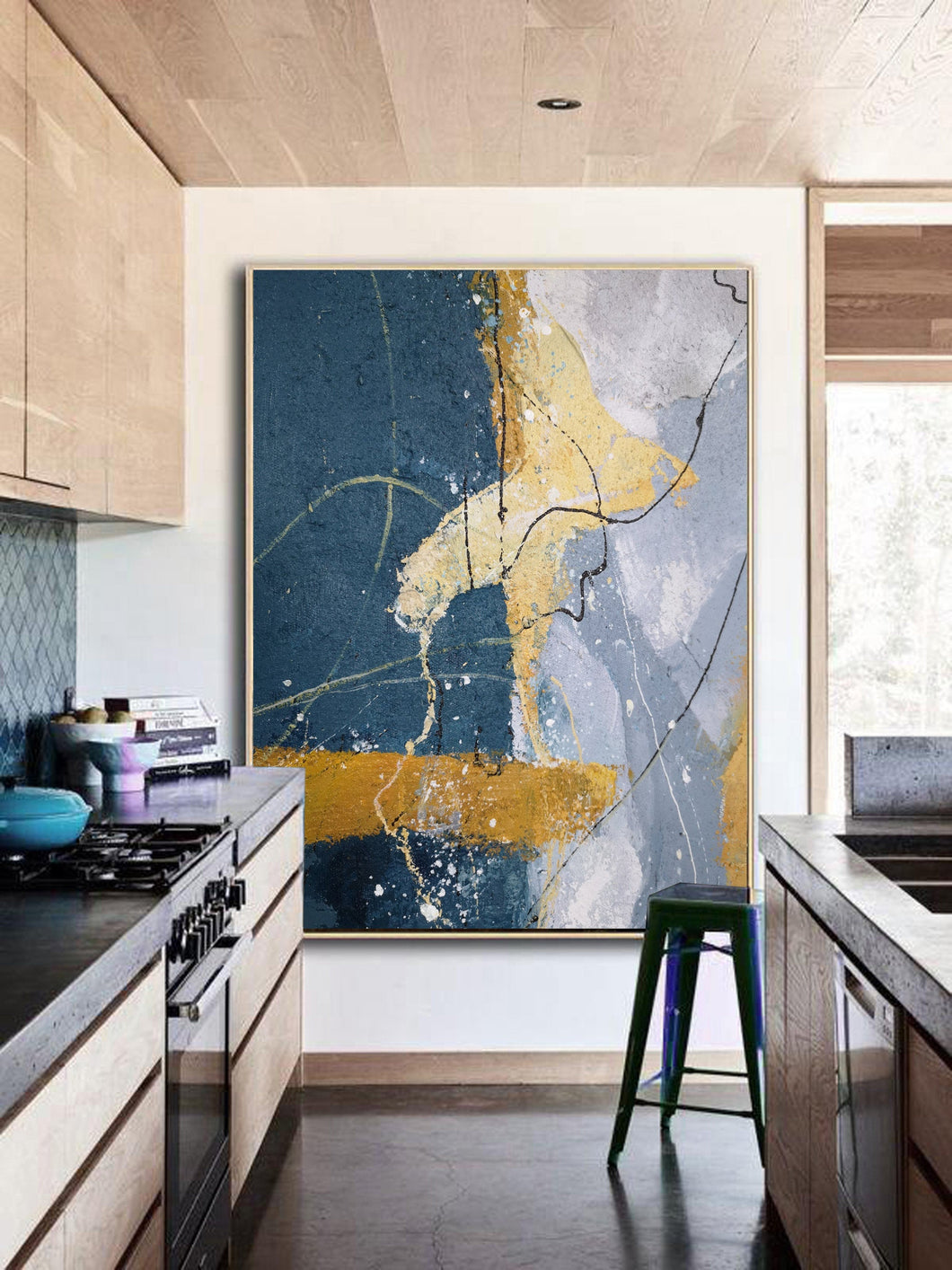 Grey And Blue Painting Large Abstract Art on Canvas Bp088