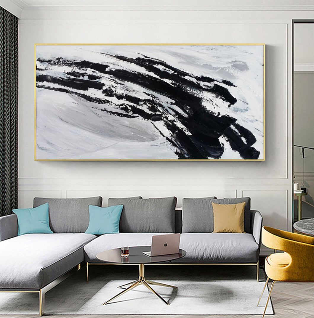 Black And White Canvas Art Abstract Minimalist Painting Op023