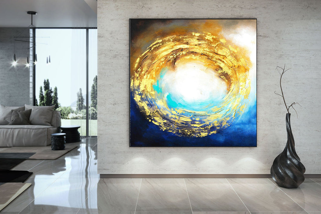 Gold Blue White Sea Abstract Painting Contemporary Art Kp072