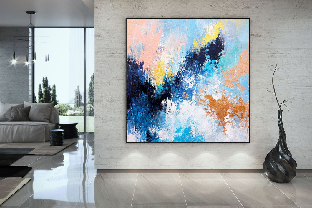 Blue Pink And White Abstract Painting Huge Art Qp020