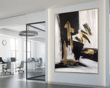 Load image into Gallery viewer, Gold and Black Abstract Painting Gold Leaf Canvas Painting Kp032
