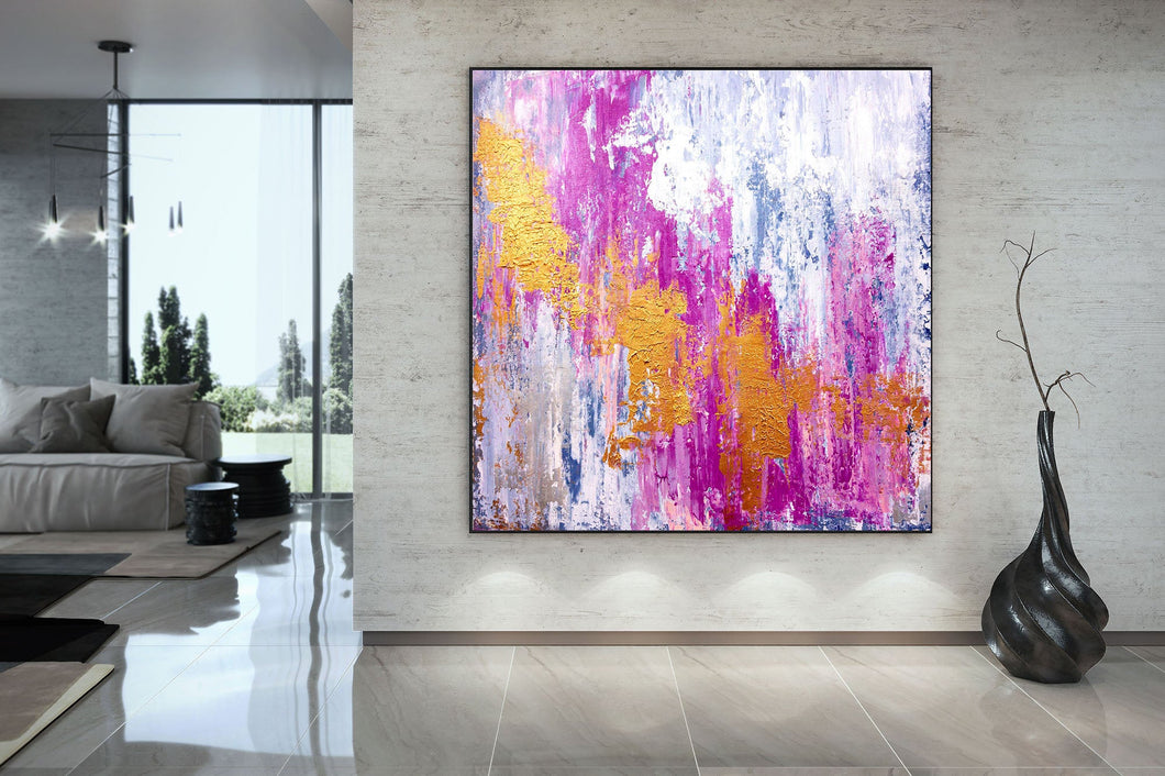 Pink Gold White Abstract Painting Original Large Interior Decor Qp014