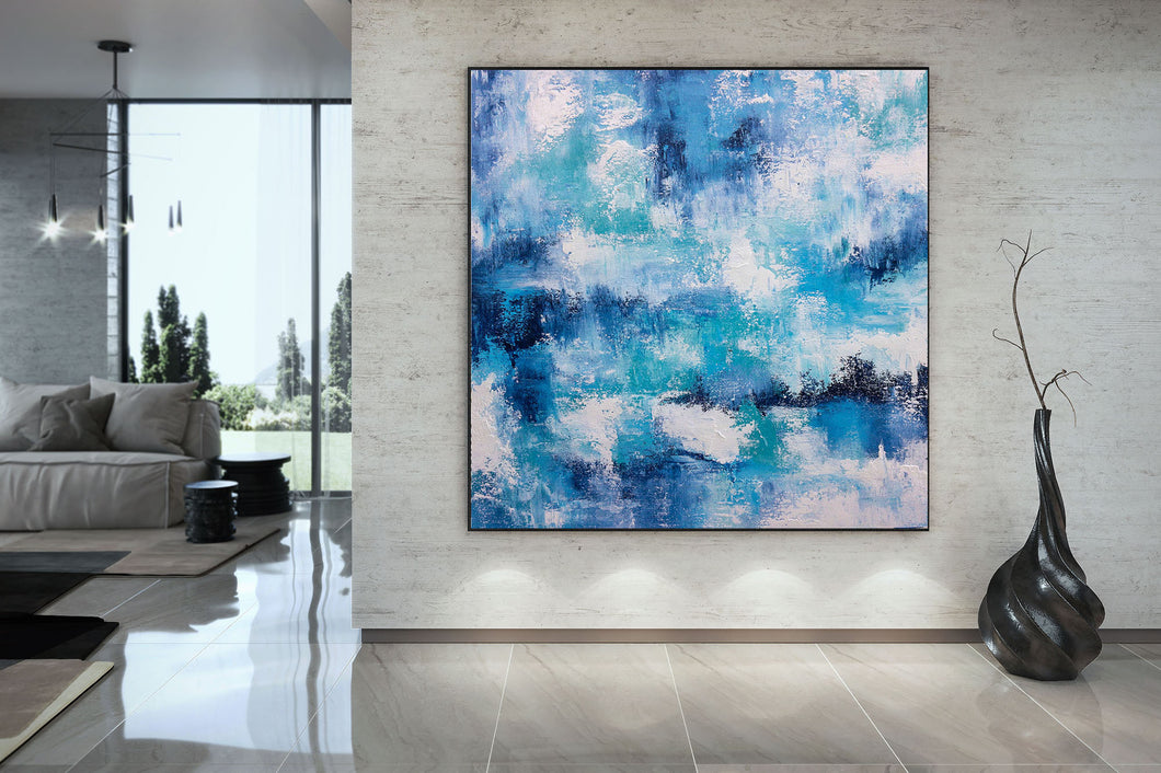 Blue And White Palette Knife Artwork Original Abstract Painting Fp027