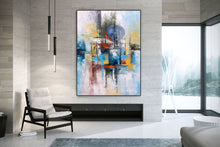 Load image into Gallery viewer, Blue White Orange Palette Knife Artwork Original Abstract Painting Fp093
