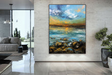 Load image into Gallery viewer, Blue Yellow Sea Palette Knife Painting Original Landscape Painting Fp049
