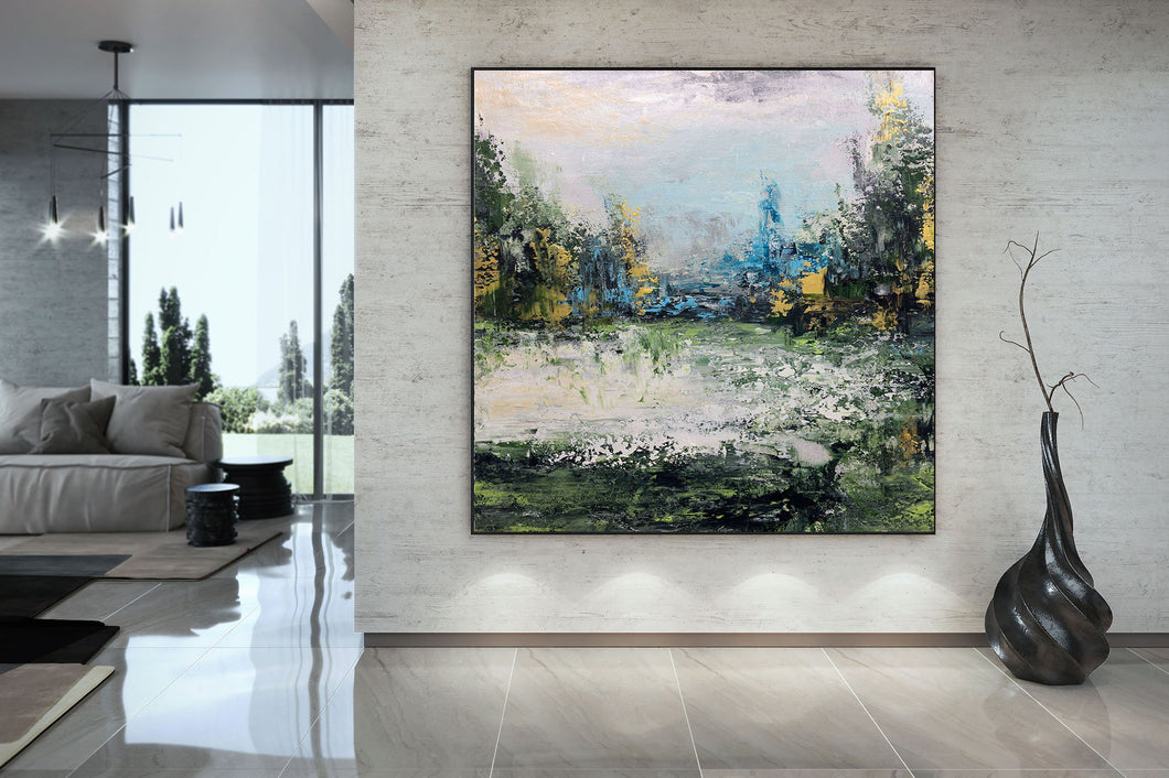 Green Blue Yellow Abstract Painting Landscape Canvas Art Fp052